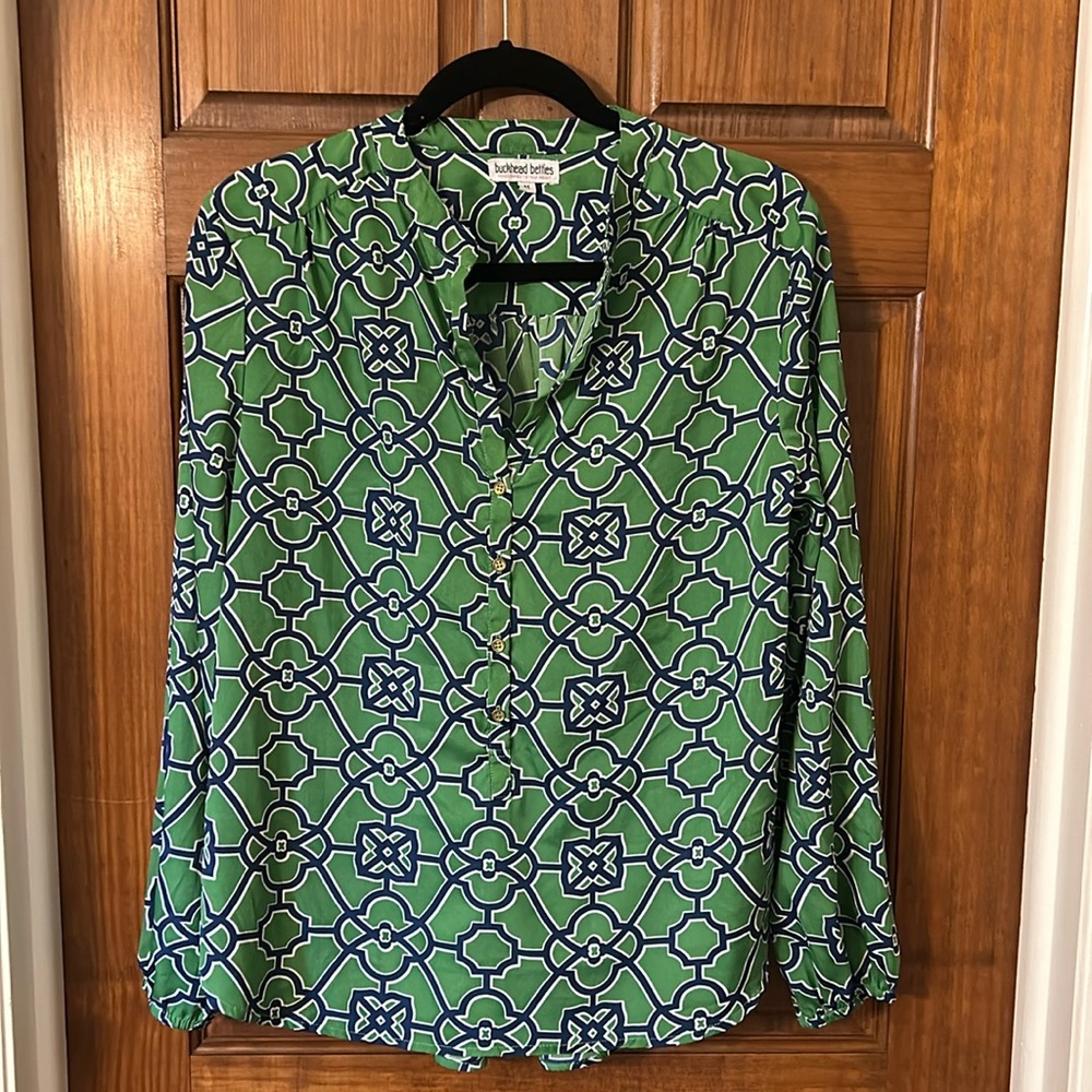 Buckhead Betties Green and Navy blouse